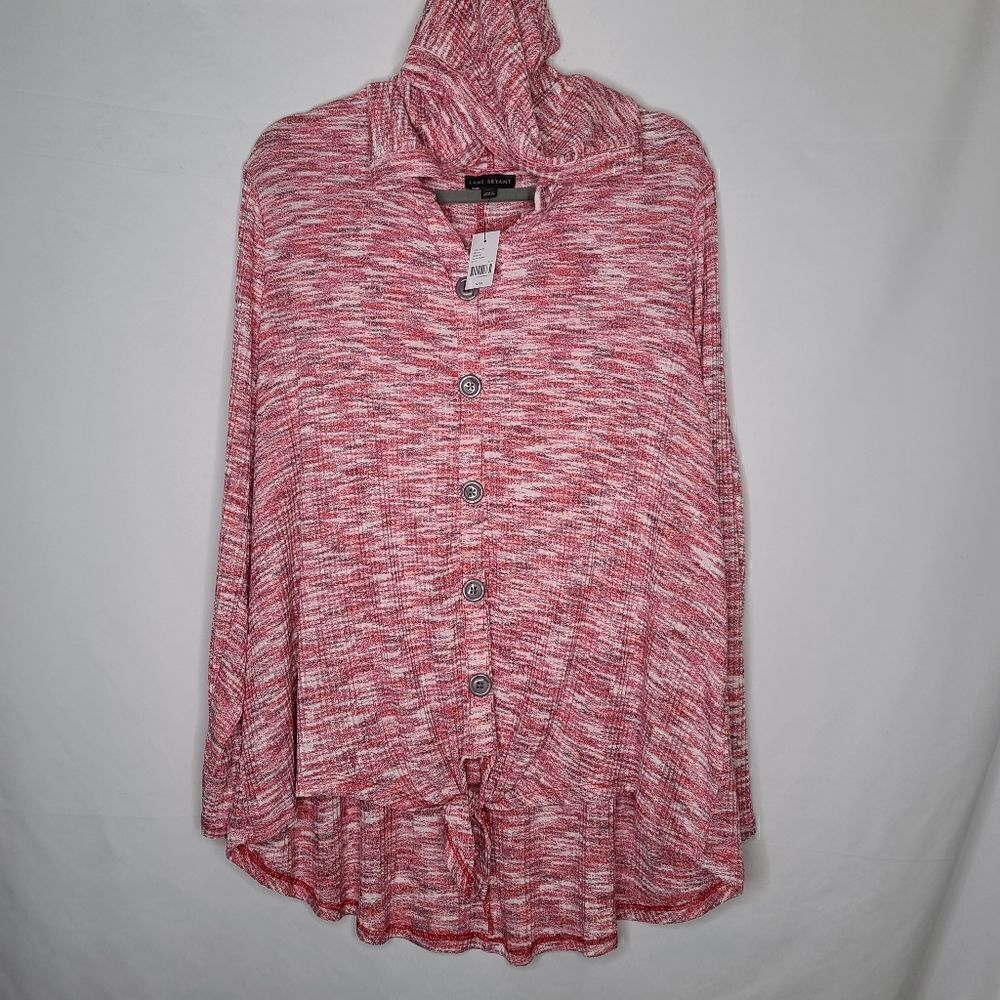 22W 24W Lane Bryant Pink Hoodie Tie-Hem Ribbed - Picture 2 of 8